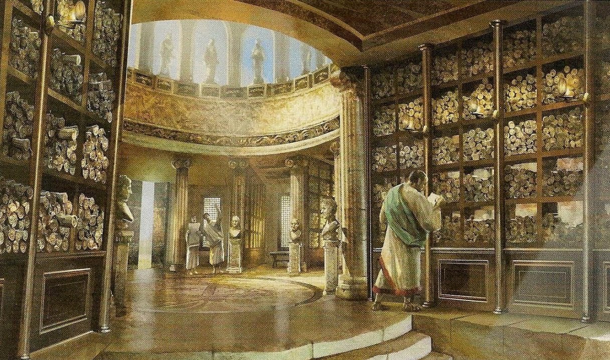 Inside of Library of Alexandria – artistic rendition (Image: 21h007)